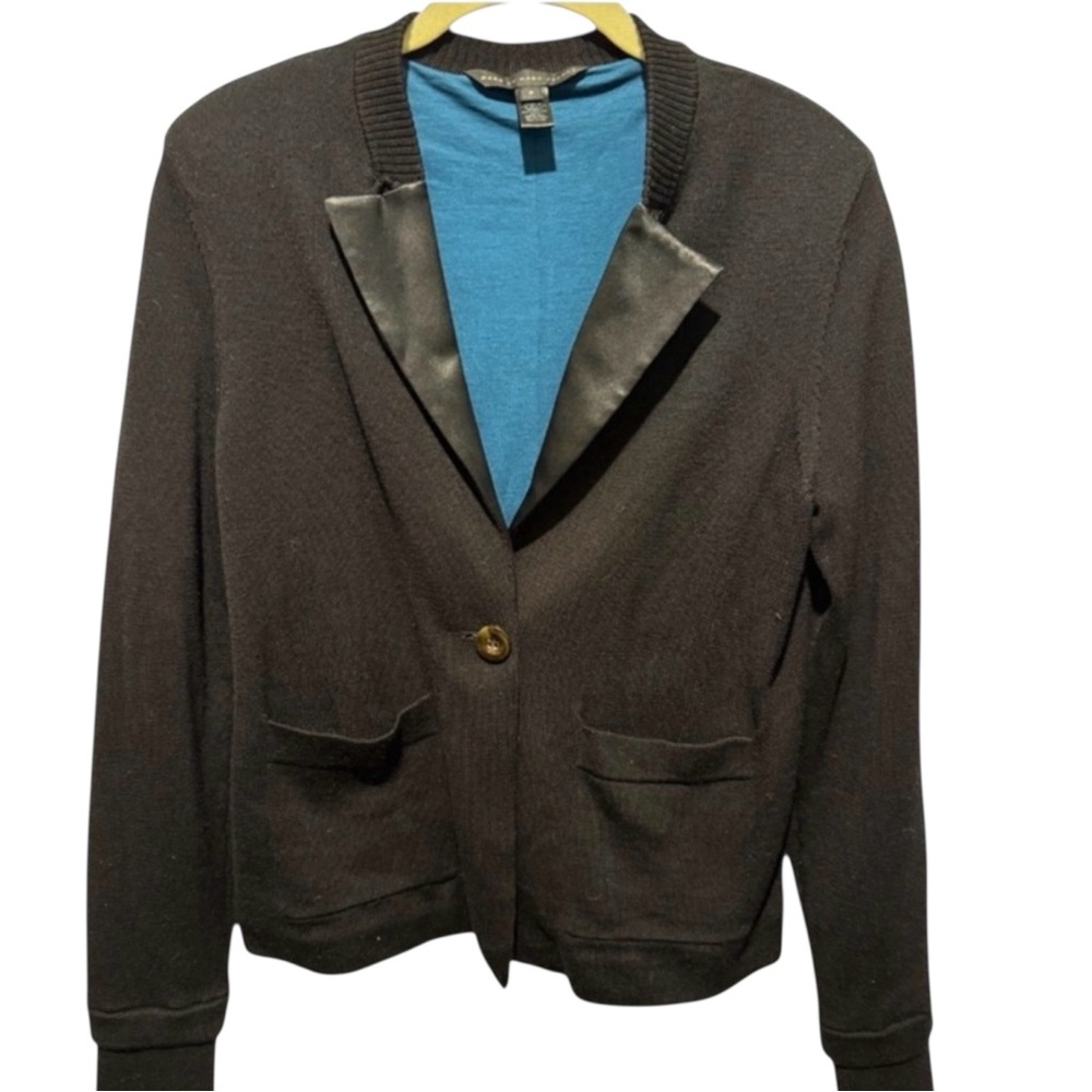 MARC by MARC JACOBS Wool Blend Black Blazer Cardigan Satin Lapel Size Small - Picture 3 of 9